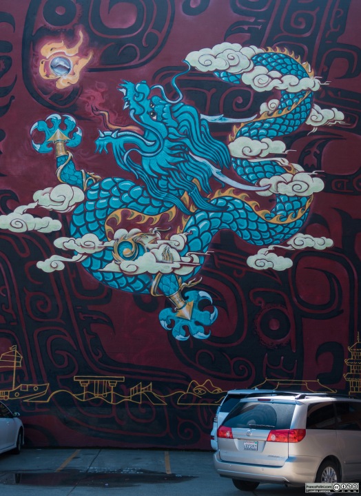 Big Dragon mural by Lailan Huen, Thomas Wong, John Hina, Jose Garcia, and Sylvia La., Chinatown Neighborhood in Oakland